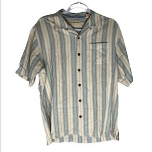 Tommy Bahama Mens Striped 100% Silk Button Up Short Sleeve Shirt Size M Medium.